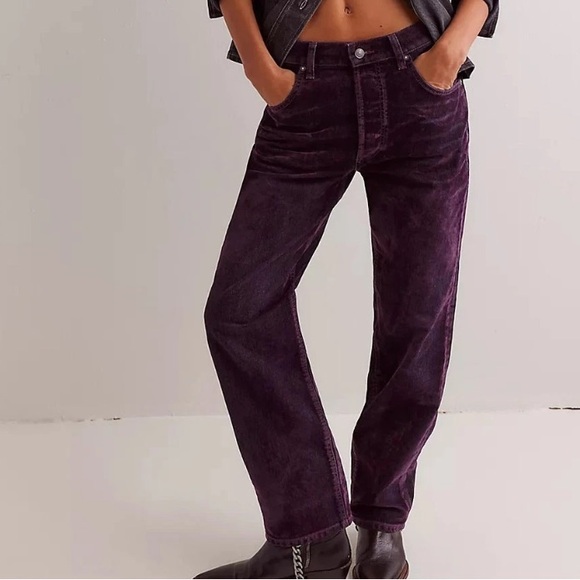 Free People Denim - FREE PEOPLE We The Free First Class Relaxed Flocked Velvet Jeans $248 SZ 29